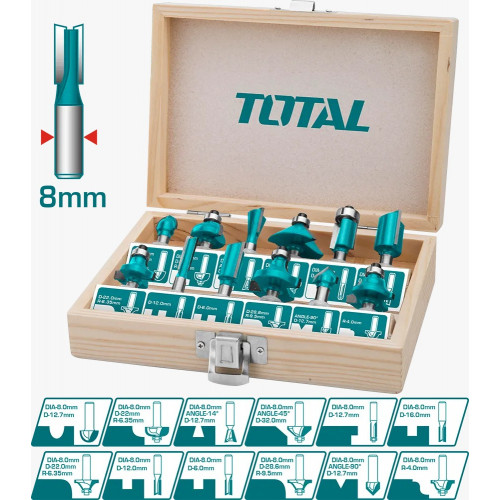 طقم ريش حفر راوتر نجارة 12 قطعة 8 ملم  توتال