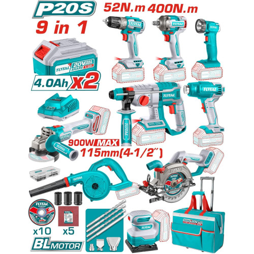 طقم عدة كهربائية 9 قطع مع بطاريتين و شاحن 