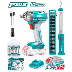 دريل بطارية 1/2 بوصة لقم وصواميل + طقم لقم + بلادوس توتال