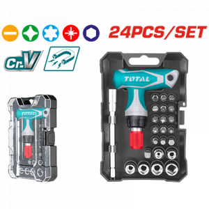 طقم مفكات و مفاتيح اتوماتﻙ حرف T مع وصﻠﺔ جوز 24 قطعه  توتال