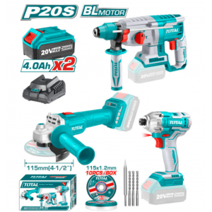 طقم مجموعة دريل هلتي مع صاروخ مع دريل شد على بطارية واحجار قص وريش 20V 3-IN-1 توتال 