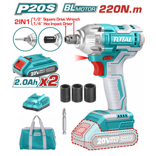 دريل كفرات 220 نيوتن و مفك بشنطة مع بطارية اضافية توتال