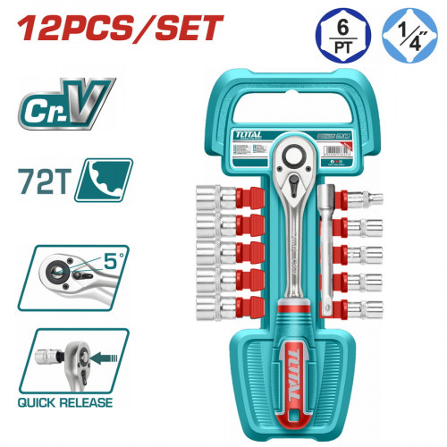  طقم حبوب مع يد اتوماتيك 1/4" 12PCS/SET توتال