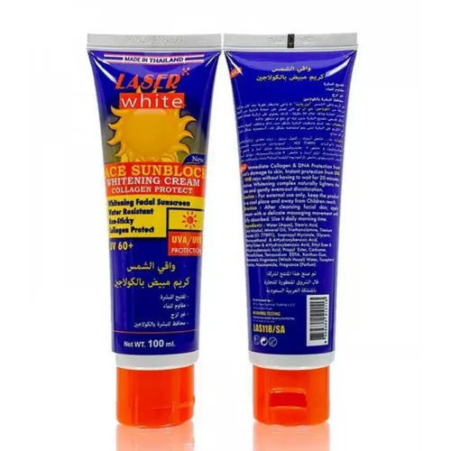 كريم واقي شمس ومفتح للبشرة بالكولاجين الطبيعي بعامل حماية 60+ من ليزر وايت 100مل