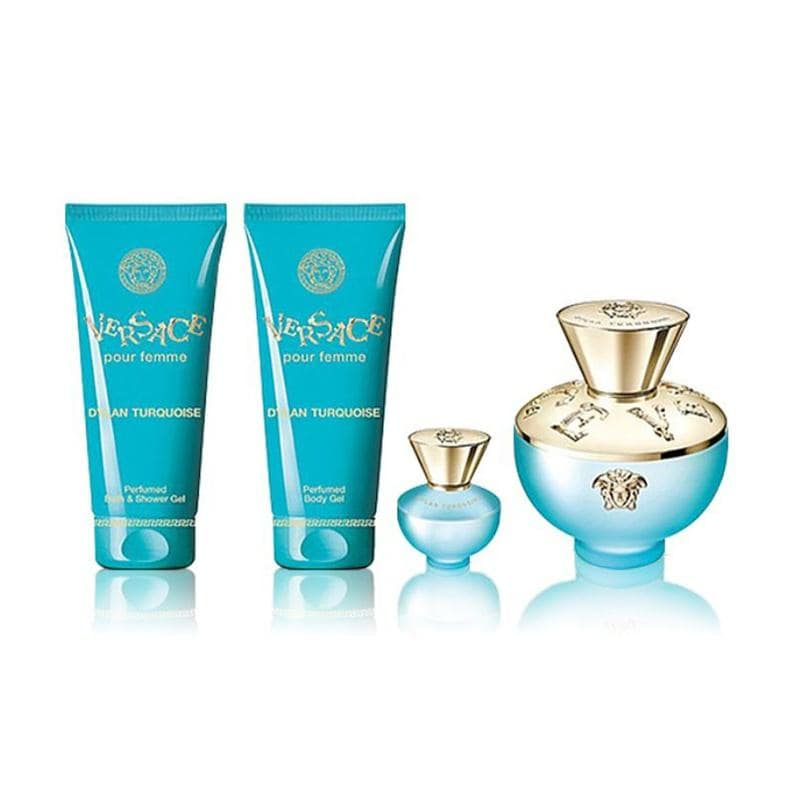 مجموعة فيرساتشي ديلان تركواز (أو دو تواليت 100مل + 5 مل للسفر + 100 لوشن للجسم + 100 جل الأستحمام)