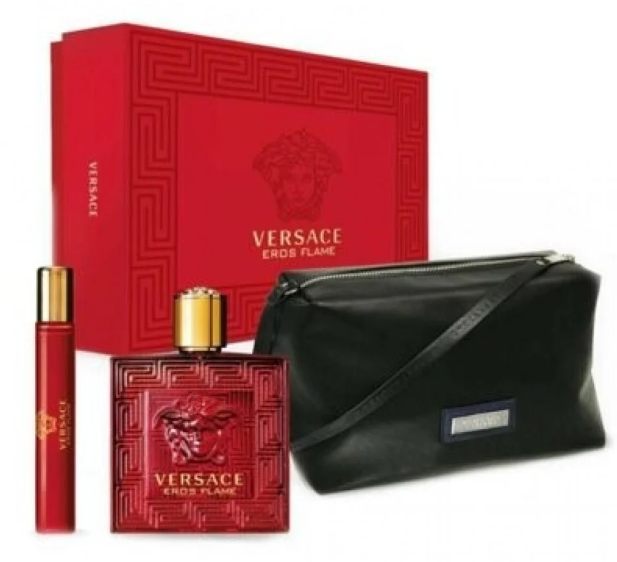 مجموعة فيرساتشي ايروس فليم او دي برفيوم 100 مل + 10 مل + حقيبة يد رجالية