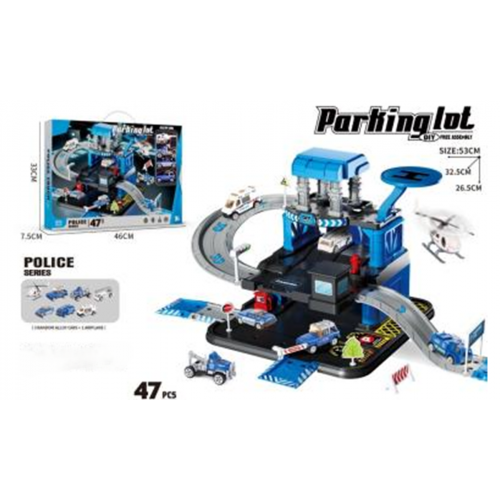 لعبة موقف سيارات الشرطة مع مركبات وهليكوبتر  47 قطعة