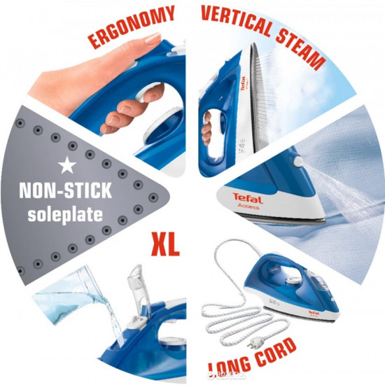 مكواة بخار من تيفال 2000 واط , FV1520M0 , أزرق مكواة بخار من تيفال 2000 واط , FV1520M0 , أزرق