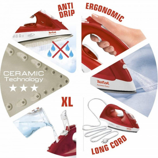 مكواة بخار من تيفال 2100 واط , FV1533M0 , أحمر