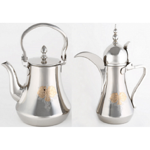 طقم دلة وبريق الجود كروم مذهب وسط