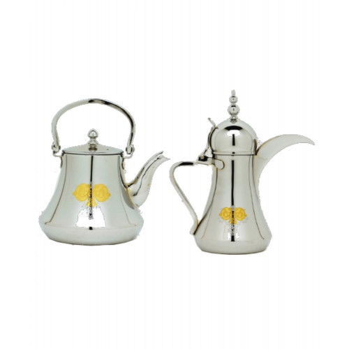 طقم دلة وبريق الجود كروم مذهب وسط