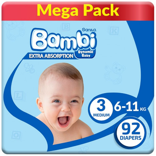 بامبي مقاس (3) عبوة جامبو 92 حفاضة
