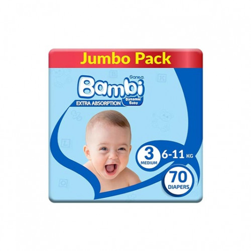 بامبي مقاس (3) عبوة جامبو 70 حفاضة