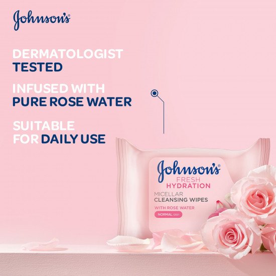 جونسون مناديل ميسيلار للتنظيف بماء الورد 25 م