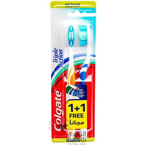 كولجيت فرشاة اسنان تربل اكشن متوسطة النعومة قطعتان