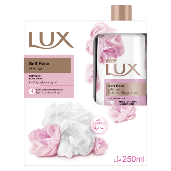 لوكس سائل استحمام الورد الناعم 250 مل+ ليفة