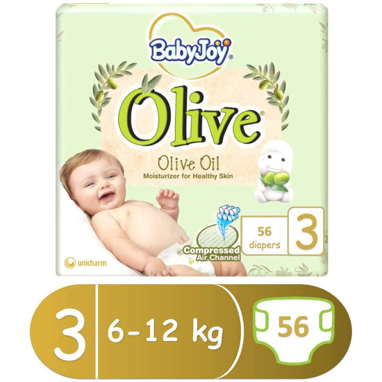 بيبي جوي زيتون مقاس (3) ميجا 6 - 12 كجم 56 حفاضة بيبي جوي زيتون مقاس (3) ميجا 6 - 12 كجم 56 حفاضة