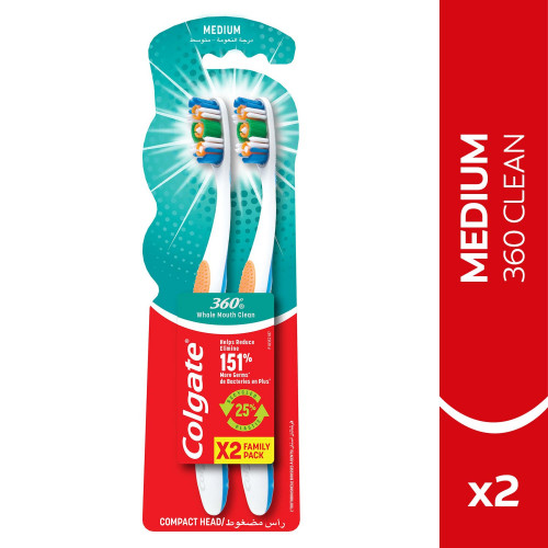 كولجيت فرشاة اسنان 360 متوسطة النعومة قطعتان