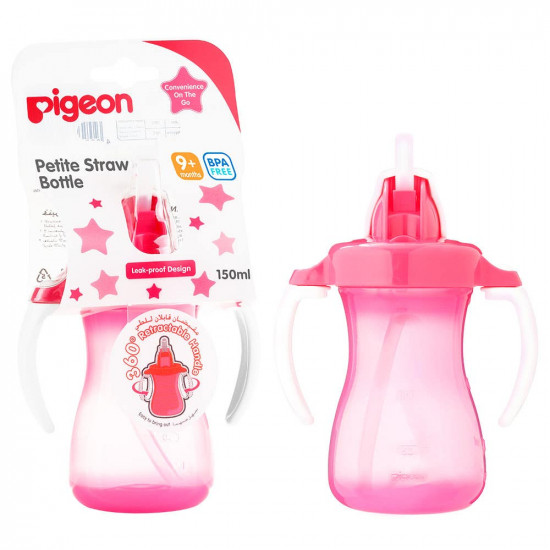 بيجون زجاجة مياه مع ماصة (وردي) - 150 مل