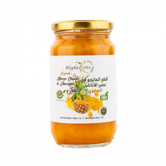 قطع المانجو في عصير الاناناس عضوي 340جم رايت دايت