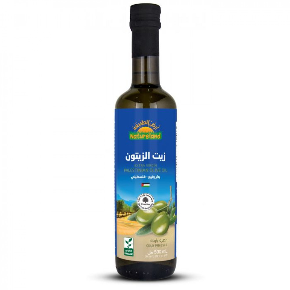 زيت زيتون فلسطيني 500 مل عضوي ارض الطبيعة