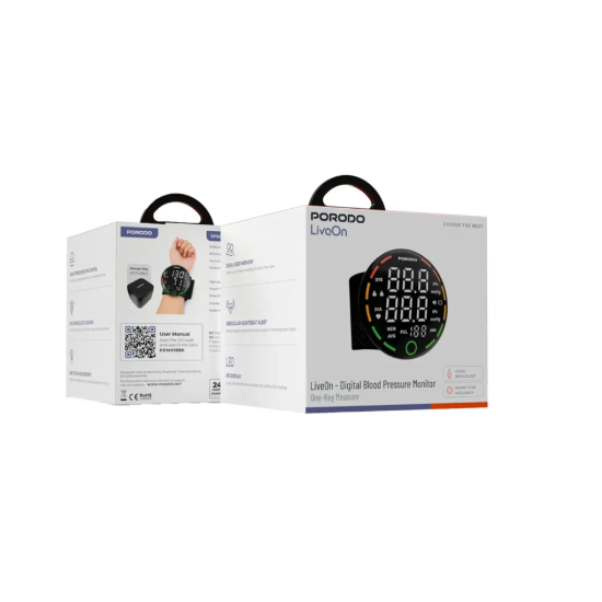 Porodo LiveOn - Digital Blood Pressure Monitor with One-Key Measure - Black Porodo LiveOn - Digital Blood Pressure Monitor with One-Key Measure - Black