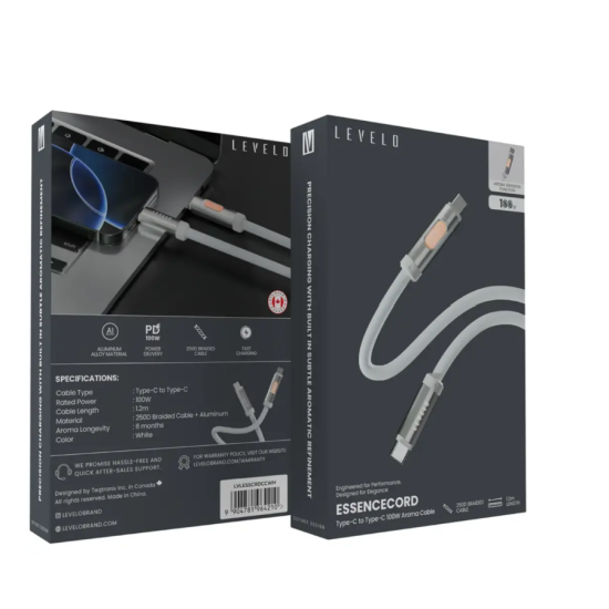 كابل ليفيلو إيسينس كورد Type-C إلى Type-C 100W مع وظيفة العطر - أبيض