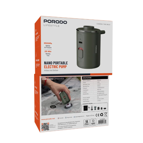 Porodo Lifestyle Nano Portable Electric Pump - Green Porodo Lifestyle Nano Portable Electric Pump - Green