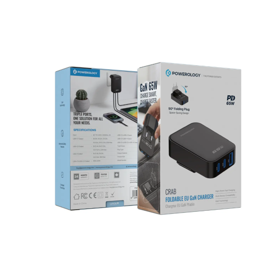 Powerology Crab Foldable EU GaN Charger - Black