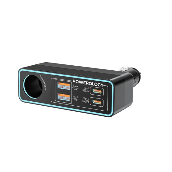 Powerology Brio 125W Multi-Port Car Charger - Black Powerology Brio 125W Multi-Port Car Charger - Black