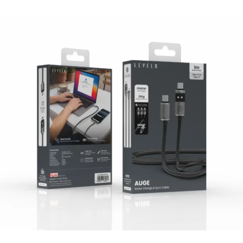سلك ذكي للشحن والمزامنة (USB-C إلى USB-C) - رمادي