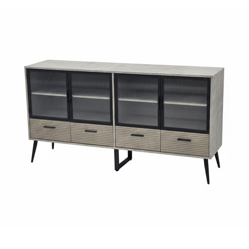 بوفيه  انيق خشب بأبواب زجاجية مع أدراج تخزين