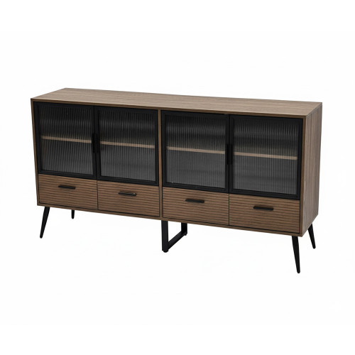 بوفيه  انيق خشب بأبواب زجاجية مع أدراج تخزين 