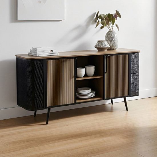 بوفيه صالة بتصميم عصري خشب وهيكل معدني بوفيه صالة بتصميم عصري خشب وهيكل معدني