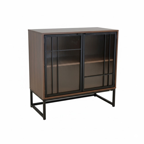 بوفيه جانبي عصري خشب بأبواب زجاجية