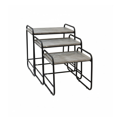 طقم عربات تقديم 3 قطع خشب وهيكل معدني