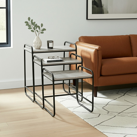 طقم عربات تقديم 3 قطع خشب وهيكل معدني