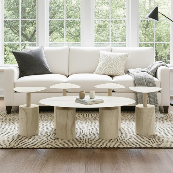 طقم طاولات قهوة 5 قطع معدني مع سطح سيراميك