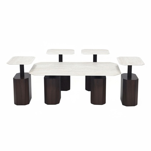 طقم طاولات قهوة 5 قطع معدني مع سطح سيراميك