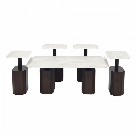 طقم طاولات قهوة 5 قطع معدني مع سطح سيراميك