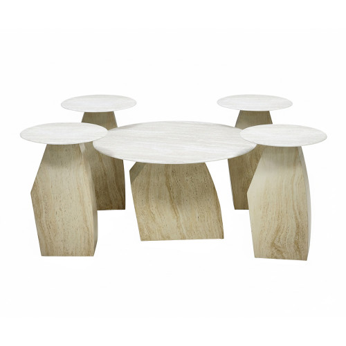 طقم طاولات قهوة 5 قطع معدني مع سطح سيراميك