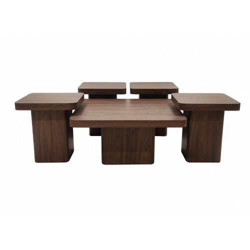 طقم طاولات قهوة 5 قطع خشبي بني