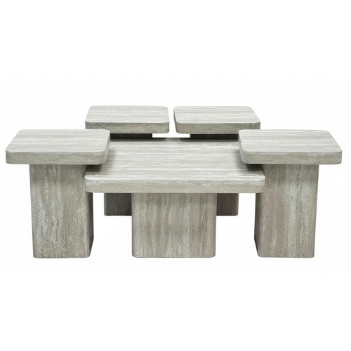 طقم طاولات قهوة 5 قطع خشبي رمادي