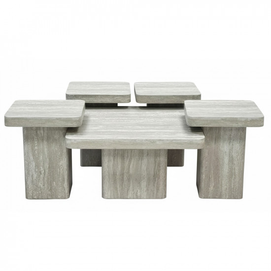 طقم طاولات قهوة 5 قطع خشبي رمادي