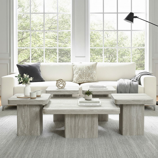 طقم طاولات قهوة 5 قطع خشبي رمادي