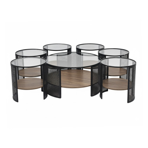 طقم طاولات قهوة 7 قطع 2 دور سطح زجاجي