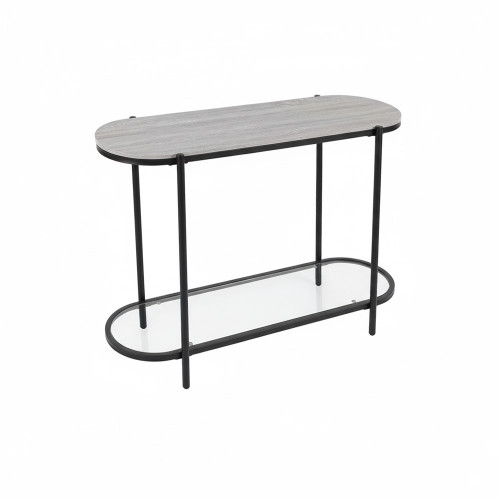 كونسول مودرن سطح خشب مع رف زجاجي