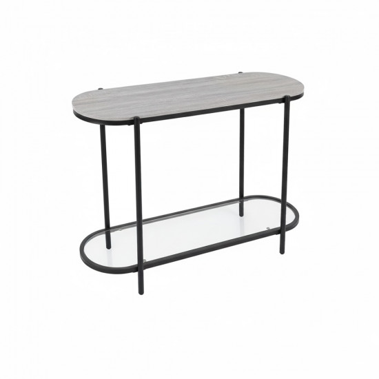 كونسول مودرن سطح خشب مع رف زجاجي