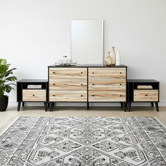 تسريحة 6 أدراج بمرآة مع 2 كمودينو جانبي