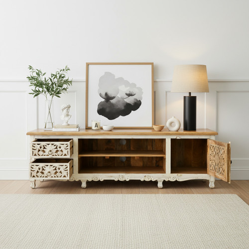 وحدة تلفزيون خشب حفر فاخر 200 سم